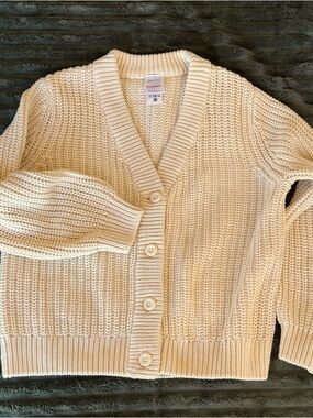 Hanna Andersson Cream Button-Front Chunky Knit Cardigan
